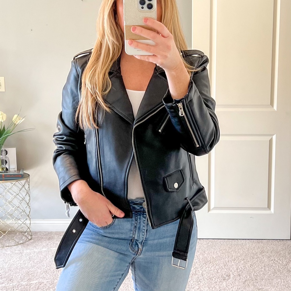 Rebecca Minkoff Moto Jacket, Faux Leather, Black, size Medium, NWT